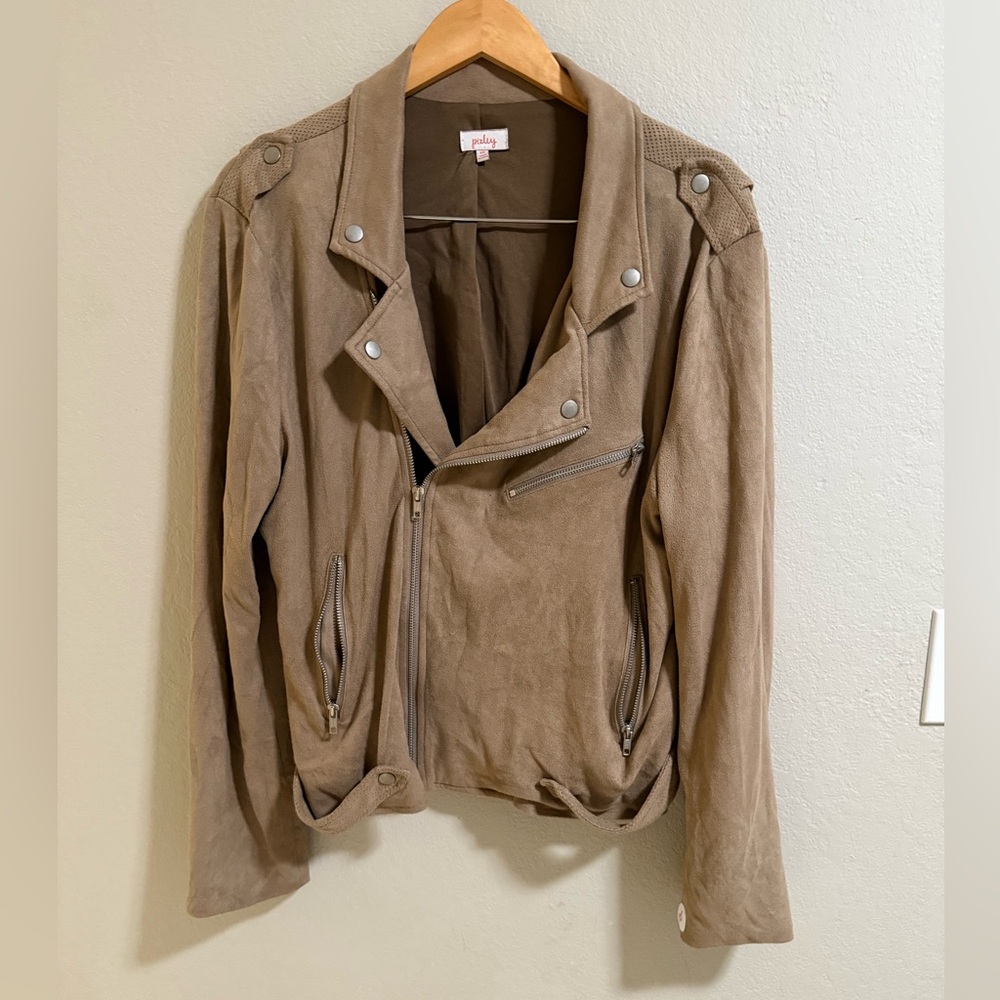 Pixley Taupe Faux Suede Moto Jacket - Size XXL